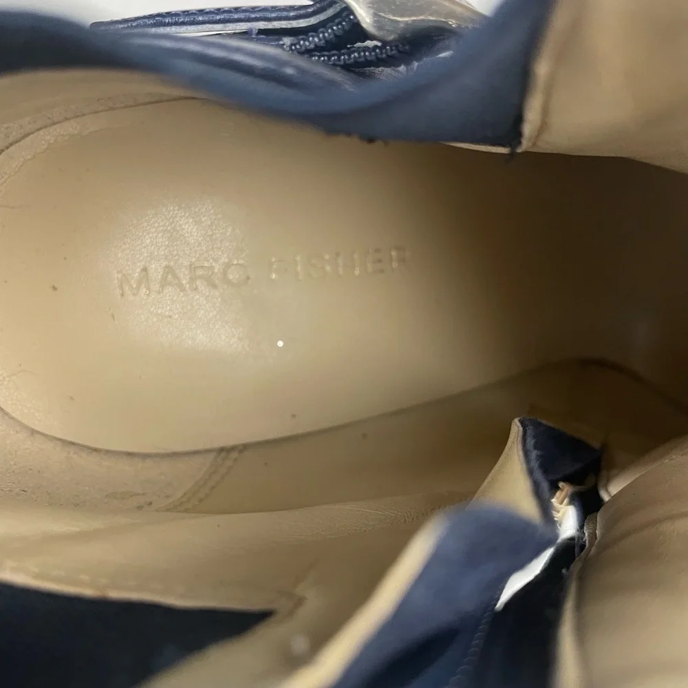 Marc Fisher Blue Suede Peep Toe High‎ Heel Ankle Boots 9M